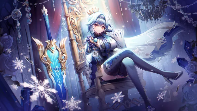 noia guerrera eula asseguda a la seva corona | impacte ganshin baixada