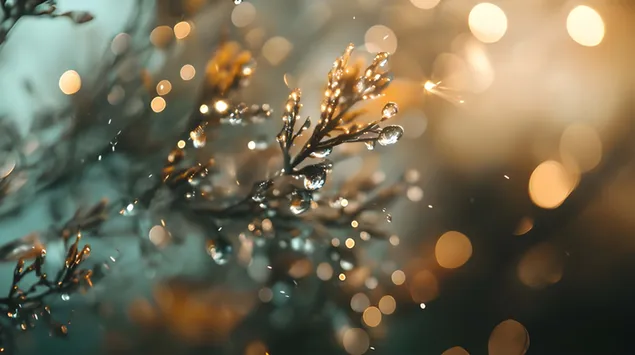 قطرات الماء على الأوراق ذات الوضوح البلوري 8K خلفية