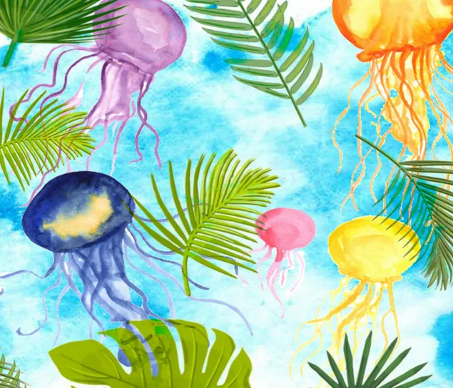 watercolor with sea creatures
