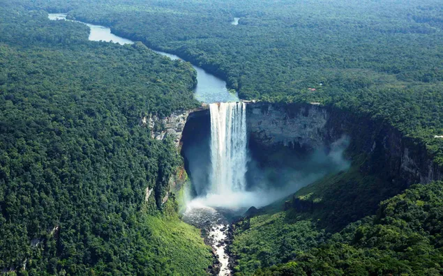 Wasserfall im Wald 2K Hintergrundbild
