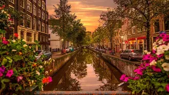 jalur air, kanal, refleksi, amsterdam, belanda unduhan