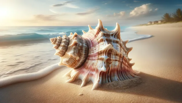 Hình nền Sóng và vỏ sò trên bãi biển 2K