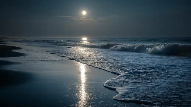 valovi na obali pod ponocnim mjesecom preuzmi