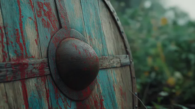 vyvetrennyy shchit vikinga so shramami ot srazheniy na prirode skachat'