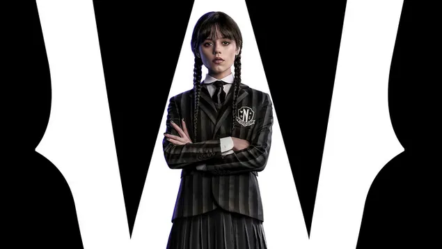 Wednesday Addams uit de poster van de Wednesday-serie 4K achtergrond