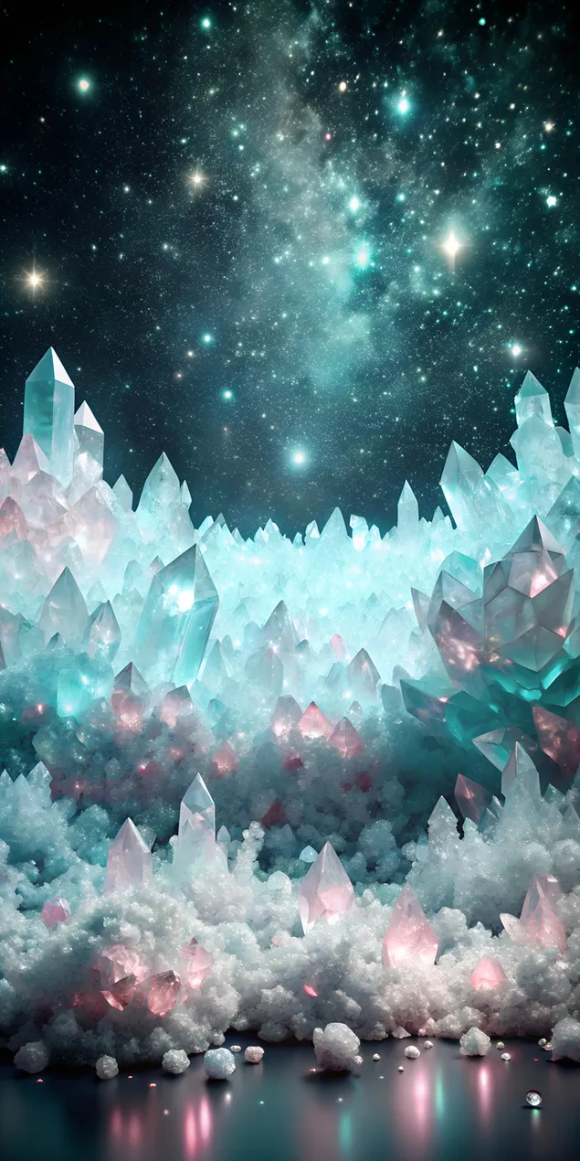 Siyah Bir Arka Plan Üzerinde Pastel Tonlarda Parıldayan Ağırlıksız Kristal Oluşumlar 2K duvar kağıdı