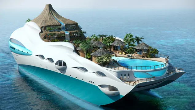 Weißes und blaues futuristisches Yachtprojekt herunterladen