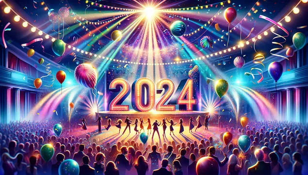 Willkommen 2024, lustige Feier 2K Hintergrundbild
