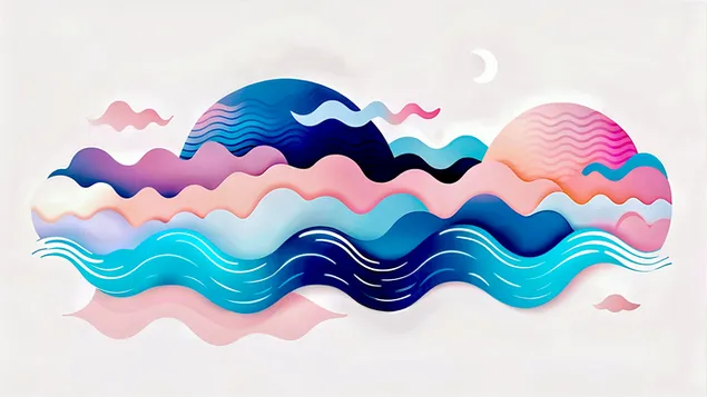 Landskap Abstrak Aneh Dengan Gelombang Bergulir Dan Sfera Samawi 4K kertas dinding