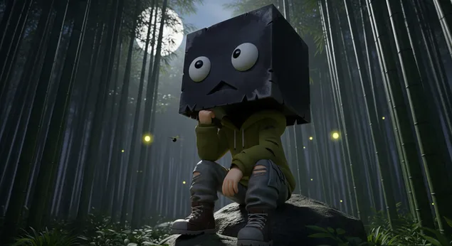 ตัวละครลูกบาศก์แสนแปลกในป่าไผ่แสงจันทร์สำหรับพื้นหลังเดสก์ท็อป 4K วอลเปเปอร์