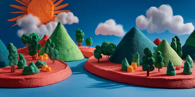 nyckfullt skulpterat lerkonstlandskap med berg ladda ner