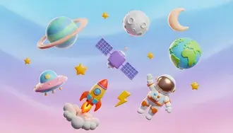 rozmarne vesmirne dobrodruzstvi: planety, astronauti a rakety v kreslenem vesmiru stahnout