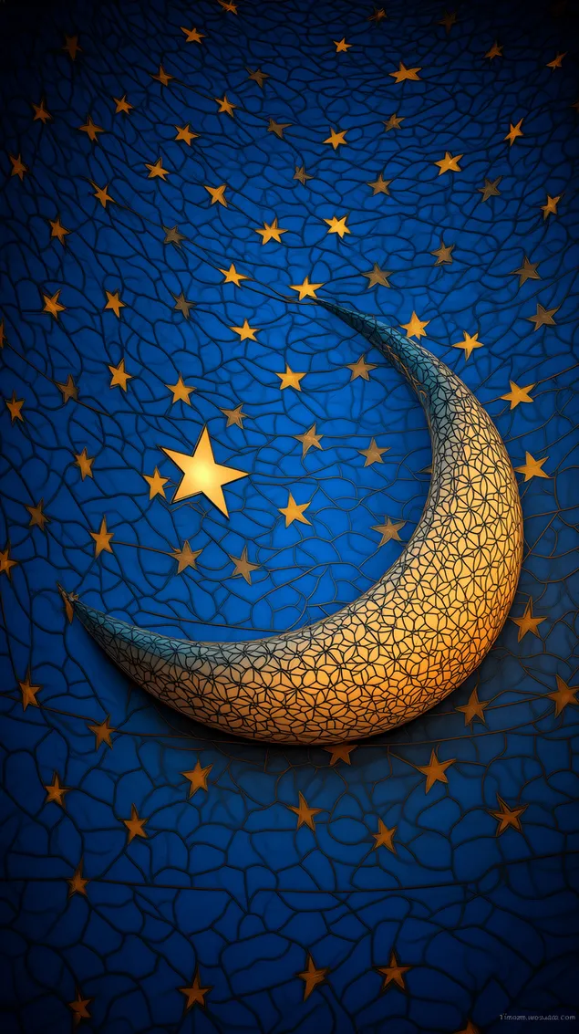 prichudliv vitrazh ,,luna i zvezdi'' na sin fon izteglyane