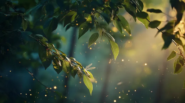 Skogens hvisking: Glødende blader og fortryllet lys 2K bakgrunn