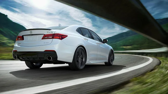公道を走る白のアキュラ TLX HD 壁紙