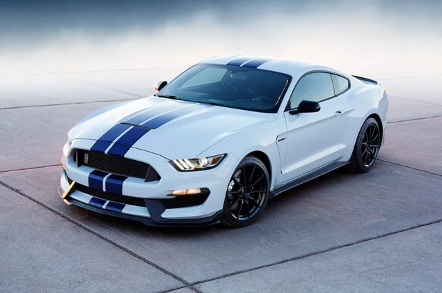 Muat turun Mustang Ford Putih Dan Biru dan latar belakang berasap