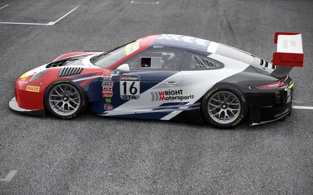 ماشین مسابقه ای پورشه 911 سفید و قرمز کاغذدیواری  4K