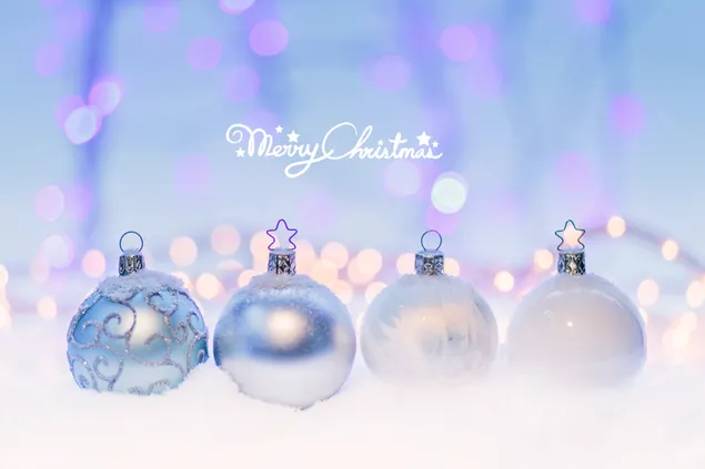 White bauble ornaments with pink and white lights background 