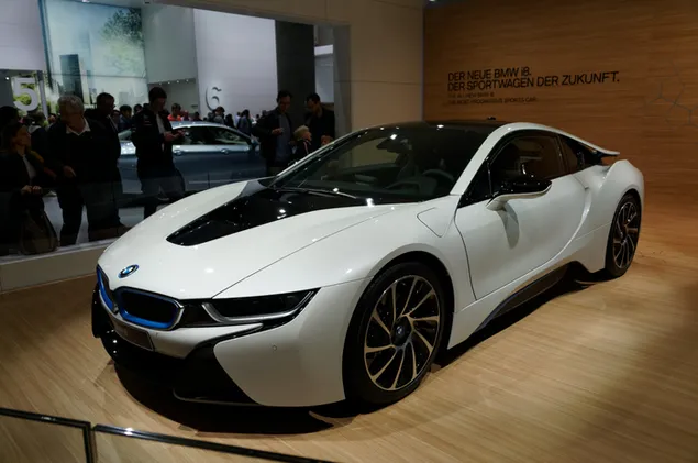 Wit BMW i8 promosie 4K muurpapier