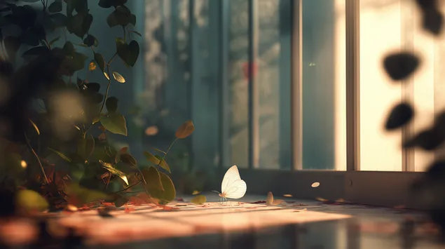 vit fjaril bland gront bladverk i solljus ladda ner