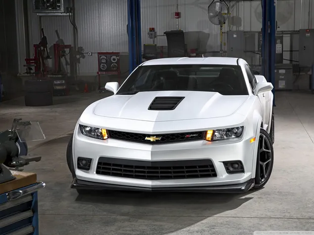 White Chevrolet Camaro Z28 in the garage download