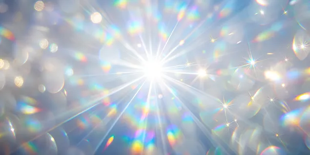 Degradado blanco con destellos de luz prismáticos y reflejos de enfoque suave 4K fondo de pantalla