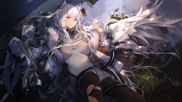 ילדת אנימה בעלת שיער לבן 4K טפט