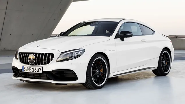 White Mercedes-AMG C 63 S sport car front look