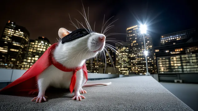 גיבור-על של חולדה לבנה חובש גלימה ומסכה על גג העיר 2K טפט