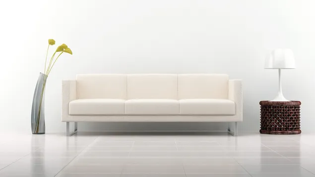 Vas sofa tiga kursi putih dan dekorasi lampu latar belakang putih unduhan