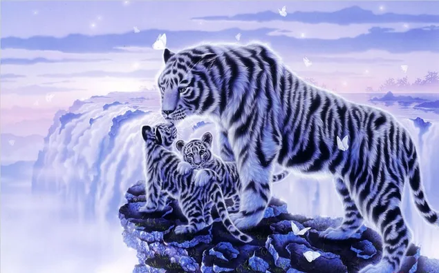 Weißer Tiger und ihre Jungen herunterladen
