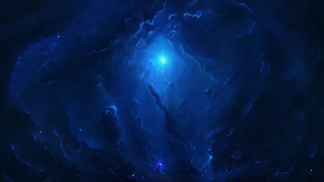 Gambar nebula luas dari nevus dilihat dengan lampu biru 4K wallpaper