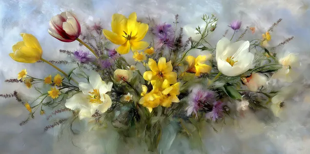 Vildblomsarrangemang i mjuk målad stil 2K bakgrund