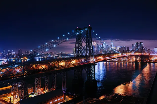 Pemandangan kota malam Jembatan Williamsburg New York unduhan