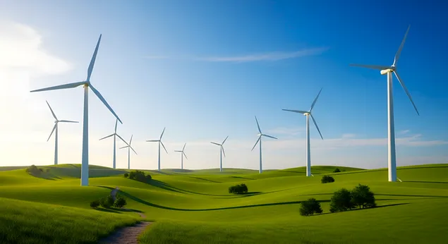 turbina me ere ne kodrat e gjelbra | peizazhi i energjise se rinovueshme shkarkim