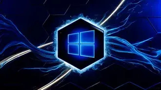 Tapeta Logo Windows 11 v modrém šestiúhelníku, abstraktní design 4K
