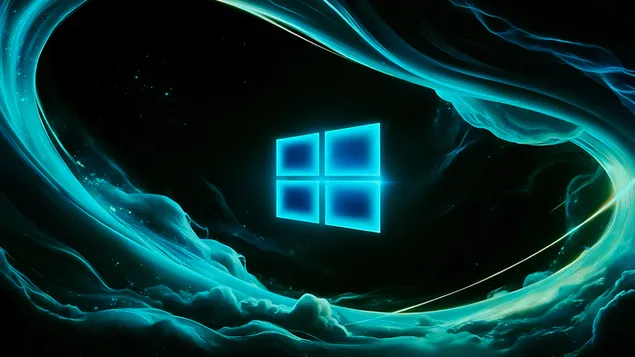 windows 11-logo auf einem blaugrunen, kosmischen, abstrakten hintergrund herunterladen