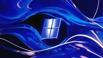 Tapeta Logo Windows 11 na zářivě modrém abstraktním pozadí 4K