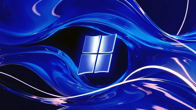 Logoja e Windows 11 në një sfond abstrakt të gjallë blu 4K sfond