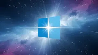 logo windows s dynamickymi svetelnymi stopami na kosmickem modrofialovem hvezdnem pozadi stahnout