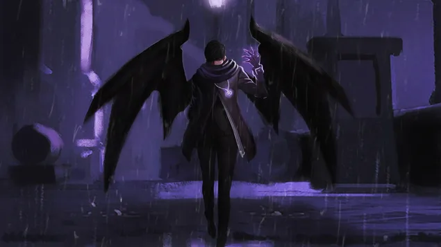 雨夜的翼魔 4K 壁紙