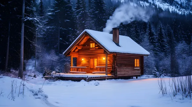 Wanter Flucht: Hëlzent Kabine am Bësch 8K Tapeten