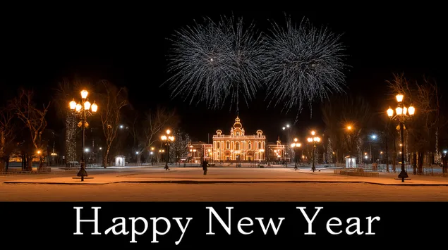 zimowy festiwal z radosnym niebem nad rozswietlona architektura pobierz