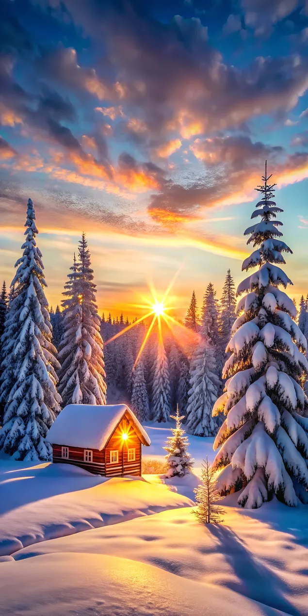 Zimska zemlja čuda, blistava kuća usred spokojnog snježnog pejzaža 2K pozadina