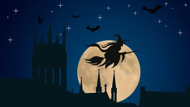 Witch Flying On Halloween Night 