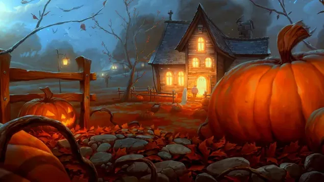 Witch House Is In Frount Of Pumpkin Garden  HD wallpaper