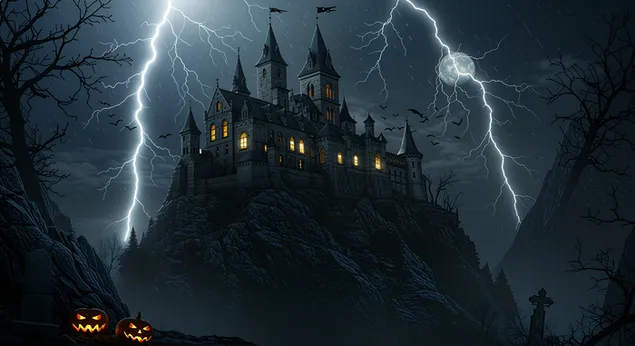 Rituale di mezzanotte della strega – Scena dark fantasy di una strega che lancia incantesimi sotto un cerchio di luna luminosa. 2K sfondo