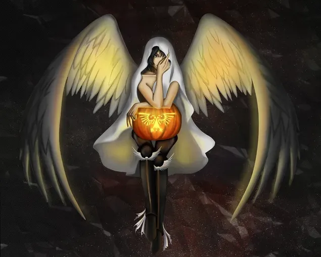 Witch With Wings Having Her Jack-o'-lantern