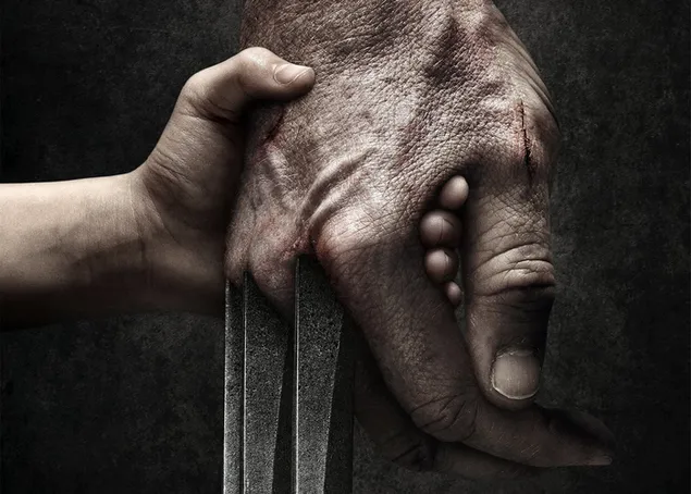 Wolverine Logan's clawed hands holding Laura hands