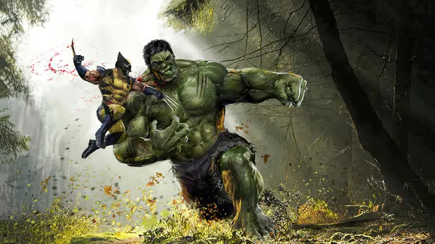 Wolverine Vs Hulk (Marvel) Superhjälte 4K bakgrund